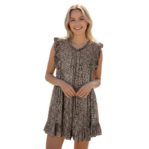 Fate Women’s Dress Medium Brown Animal Print Ruffled Medium - Picture 1 of 9